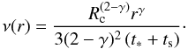 \appendix \setcounter{section}{4} \begin{equation} \label{app:alpha1} \nu(r) = \frac{R_{\rm c}^{(2-\gamma)} r^\gamma}{3(2-\gamma)^2 \left(t_*+t_{\rm s}\right)}\cdot \end{equation}