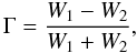\begin{equation} \Gamma=\frac{W_{1}-W_{2}}{W_{1}+W_{2}}, \end{equation}