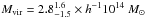 \hbox{$M_{\rm vir} = 2.8^{1.6}_{-1.5} \times h^{-1} 10^{14} ~M_\odot$}