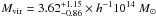 \hbox{$M_{\rm vir}=3.62^{+1.15}_{-0.86}\times h^{-1} 10^{14}~M_\odot$}