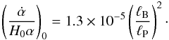 \begin{equation} \left(\frac{\dot{\alpha}}{H_0\alpha}\right)_0 = 1.3\times10^{-5} \left(\frac{\ell_{\rm B}}{\ell_{\rm P}}\right)^2\cdot \label{equ:Pred} \end{equation}