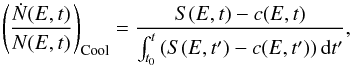 \appendix \setcounter{section}{4} \begin{eqnarray*} \left(\frac{\dot{N}(E,t)}{N(E,t)}\right)_{\mathrm{Cool}} = \frac{S(E,t)-c(E,t)}{\int_{t_0}^{t}{(S(E,t')-c(E,t'))\,{\rm d}t'}}, \end{eqnarray*}