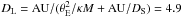 Mathematical equation: \hbox{$D_{\rm L} = {\rm AU}/(\theta_{\rm E}^2/\kappa M + {\rm AU}/D_{\rm S}) = 4.9$}
