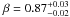 \hbox{$\beta=0.87_{-0.02}^{+0.03}$}