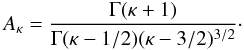 \begin{equation} A_\mathrm{\kappa} = \frac{\Gamma(\kappa +1)}{\Gamma(\kappa -1/2)(\kappa -3/2)^{3/2}}\cdot \label{Eq:A_kappa} \end{equation}