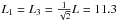 \hbox{$L_1=L_3=\frac{1}{\sqrt{2}}L=11.3$}