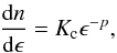 \appendix \setcounter{section}{2} \begin{equation} \frac{{\rm d}n}{{\rm d}\epsilon}=K_{\rm{c}} \epsilon^{-p}, \end{equation}