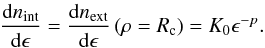 \appendix \setcounter{section}{2} \begin{equation} \frac{{\rm d}n_{\rm{int}}}{{\rm d}\epsilon}=\frac{{\rm d}n_{\rm{ext}}}{{\rm d}\epsilon}\left(\rho=R_{\rm{c}}\right)=K_0 \epsilon^{-p}. \end{equation}