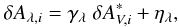\begin{eqnarray} \delta A_{\lambda,i} = \gamma_\lambda \; \delta A_{V,i}^* + \eta_\lambda , \label{eq:model} \end{eqnarray}