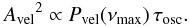 \begin{equation} \vosc^2 \propto P_{\rm vel}(\numax)\, \tosc. \end{equation}