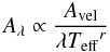 \begin{equation} \ampint_{\lambda} \propto \frac{\vosc}{\lambda \Teff^{r}} \label{eq.int-lambda} \end{equation}