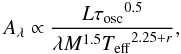 \begin{equation} \ampint_{\lambda} \propto \frac{L \tosc^{0.5}}{\lambda M^{1.5} \Teff^{2.25+r}}, \end{equation}