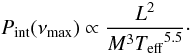 \begin{equation} P_{\rm int}(\numax) \propto \frac{L^2}{M^3 \Teff^{5.5}}\cdot \label{eq.Pgran.int.final} \end{equation}