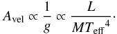 \begin{equation} \vosc \propto \frac{1}{g} \propto \frac{L}{M \Teff^4}\cdot \end{equation}