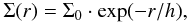 \begin{eqnarray} \Sigma(r)=\Sigma_{0} \cdot \exp(-r/h), \label{eq:exp} \end{eqnarray}