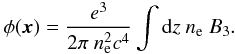 \appendix \setcounter{section}{2} \begin{eqnarray} \phi(\vec{x})=\frac{e^3}{2\pi \ n_{\rm e}^2c^4} \int {\rm d}z \ n_{\rm e} \ B_{3} . \end{eqnarray}