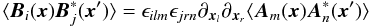 \begin{equation} \langle \vec{B}_{i}(\vec{x}) \vec{B}_{j}^*(\vec{x}') \rangle = \epsilon_{ilm} \epsilon_{jrn} \partial_{\vec{x}_l} \partial_{\vec{x}_r} \langle \vec{A}_{m}(\vec{x}) \vec{A}_{n}^*(\vec{x}') \rangle \end{equation}