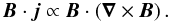 \begin{equation} \vec{B}\cdot\vec{j}\propto\vec{B}\cdot\left(\vec{\nabla}\times\vec{B}\right). \label{eq:helicity} \end{equation}