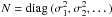 \hbox{$N=\textrm{diag}\,(\sigma_1^2,\sigma_2^2,\dots)$}