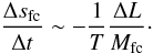 Mathematical equation: \begin{equation} \frac{\Delta s_\mathrm{fc}}{\Delta t}\sim-\frac{1}{T}\frac{\Delta L}{M_\mathrm{fc}}\cdot \end{equation}