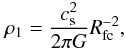 Mathematical equation: \begin{equation} \rho_1=\frac{c_{\rm s}^2}{2\pi G}R_\mathrm{fc}^{-2}, \label{d1} \end{equation}