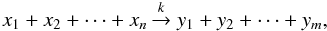 \appendix \setcounter{section}{1} \begin{equation} x_1 + x_2 + \cdots + x_n \xrightarrow{k} y_1 + y_2 + \cdots + y_m, \label{eqn:reacxy} \end{equation}