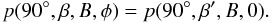\begin{equation} p(90^\circ,\beta,B,\phi) = p(90^\circ, {\beta}',B,0). \label{eq:edgeon} \end{equation}