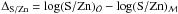 \hbox{$\Delta_{\Sp/\Zn}=\log (\Sp/\Zn)_\obs - \log (\Sp/\Zn)_{\mathcal{M}}$}