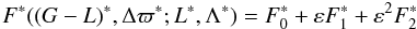 \begin{equation} \label{eq13} F^*((G-L)^*,\Delta \varpi^*;L^*,\Lambda^*) = F_0^* + \varepsilon F_1^* + \varepsilon^2 F_2^* \end{equation}