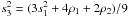 \hbox{$s^2_3 = (3s^2_1 + 4\rho_1 + 2\rho_2)/9$}