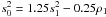 \hbox{$s^2_0 = 1.25s^2_1 - 0.25\rho_1$}