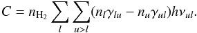 \begin{equation} C = n_{\mathrm{H_2}} \sum_{l} \sum_{u>l} (n_l\gamma_{lu} - n_u\gamma_{ul})h\nu_{ul}. \end{equation}