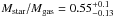 \hbox{$M_{\rm star}/M_{\rm gas}=0.55^{+0.1}_{-0.13}$}