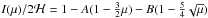 \hbox{$I(\mu)/2\mathcal{H} = 1 - A (1 - \frac{3}{2} \mu) - B (1 - \frac{5}{4} \sqrt{\mu})$}