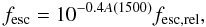 \begin{equation} f_{\mathrm{esc}} = 10^{-0.4 A(1500)} f_{\mathrm{esc,rel}}, \end{equation}