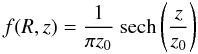 \begin{equation} f(R,z) = \frac{1}{\pi z_0}~{\rm sech} \left( \frac{z}{z_0} \right) \label{eq:vertdist} \end{equation}