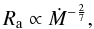 Mathematical equation: \begin{equation} \label{eq:r_alfven} R_{\rm a} \propto \Mdot^{-\frac{2}{7}}, \end{equation}