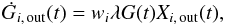 Mathematical equation: \begin{equation} \label{eq:outf} \dot{G}_{i,\,{\rm out}}(t)=w_i\lambda G(t)X_{i,\,{\rm out}}(t), \end{equation}