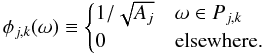 Mathematical equation: \begin{equation*} \scalefun_{\scal,\locat}(\sa) \equiv \begin{cases} 1/\sqrt{\area_\scal} & \sa \in \pixel_{\scal,\locat} \\ 0 & \text{elsewhere.} \end{cases} \end{equation*}