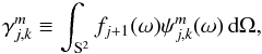 Mathematical equation: \begin{equation*} \dcoeff_{\scal,\locat}^\wavtype \equiv \int_\sphere f_{\scal+1}(\sa) \wav_{\scal,\locat}^\wavtype(\sa) \dmun, \end{equation*}