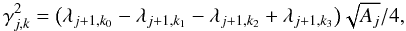 Mathematical equation: \begin{equation*} \dcoeff_{\scal,\locat}^2 = \bigl ( \acoeff_{\scal+1,\locat_0} - \acoeff_{\scal+1,\locat_1} - \acoeff_{\scal+1,\locat_2} + \acoeff_{\scal+1,\locat_3} \bigr ) \sqrt{\area_\scal}/4, \end{equation*}