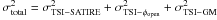 Mathematical equation: \hbox{$\sigma_{\rm total}^2 = \sigma_{\rm TSI-SATIRE}^2 + \sigma_{{\rm TSI}-\phi_{\rm open}}^2 + \sigma_{\rm TSI-GM}^2$}