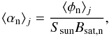 Mathematical equation: \begin{equation} \alphanj = \frac{\netj}{S_{\rm sun} B_{\rm sat,n}}, \label{IMeq18} \end{equation}