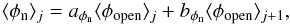 Mathematical equation: \begin{equation} \netj = a_{\phi_{\rm n}} \openj + b_{\phi_{\rm n}} \openjj, \label{IMeq26} \end{equation}