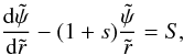 Mathematical equation: \begin{equation} \frac{{\rm d} \tpsi}{{\rm d} \tir} - (1+s) \frac{\tpsi}{\tir} = S, \label{eq:gode2} \end{equation}
