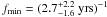 Mathematical equation: \hbox{$f_\mathrm{min}=(2.7^{+2.2}_{-1.6}~\mathrm{yrs})^{-1}$}