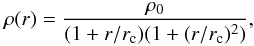 Mathematical equation: \begin{equation} \rho(r) = \frac{\rho_0}{(1+r/r_{\rm c})(1+(r/r_{\rm c})^2)}, \end{equation}