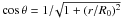 Mathematical equation: \appendix \setcounter{section}{1} \hbox{$\mbox{cos}\,\theta= 1/\! \sqrt{1+(r/R_0)^2}$}