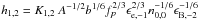 Mathematical equation: \hbox{$h_{1,2} = K_{1,2} \ A^{-1/2} b^{1/6} f_{p}^{2/3} \epsilon_{\rm e,-1}^{2/3} n_{0,0}^{-1/6} \epsilon_{\rm B,-2}^{-1/6}$}