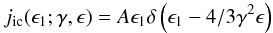 Mathematical equation: \appendix \setcounter{section}{1} \begin{eqnarray} j_{\rm ic}(\epsilon_1; \gamma, \epsilon)=A \epsilon_1 \delta\left(\epsilon_1-4/3\gamma^2 \epsilon\right) \end{eqnarray}